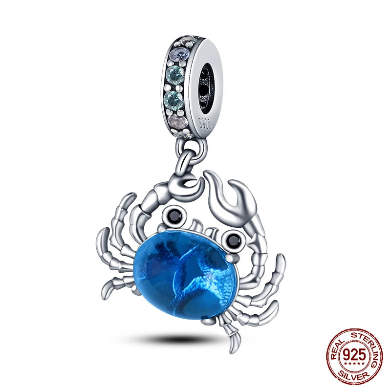 Charm Serie Océano en Plata 925 – Abalorios Tortuga, Cangrejo y Sirena para Pulsera Original Mujer