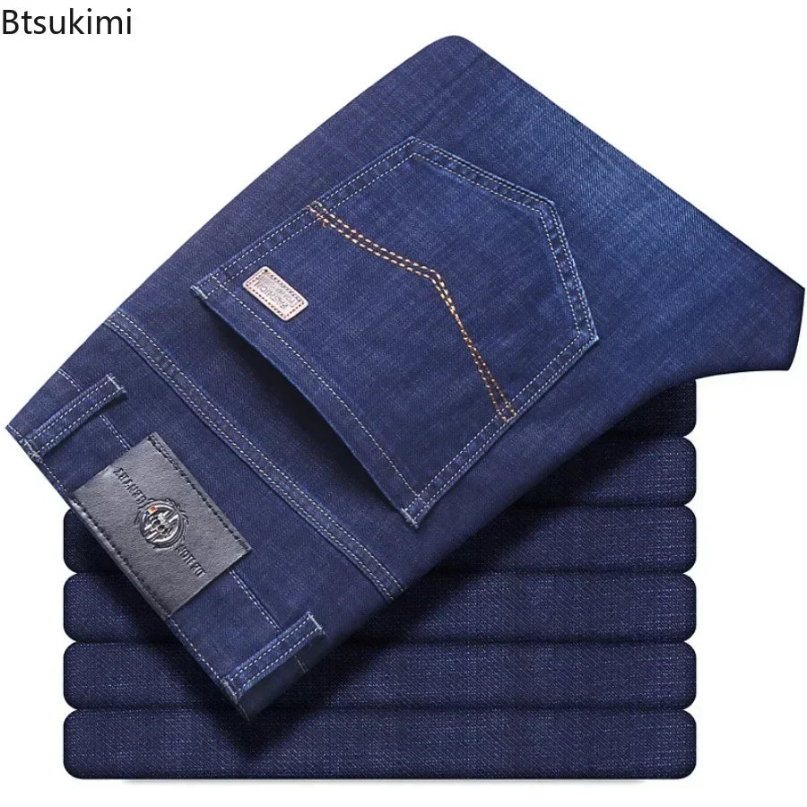 New Men's Casual Stretch Jeans Oversized Business Office Straight Leg Pants Fashion Classic Style Denim Trousers for Male