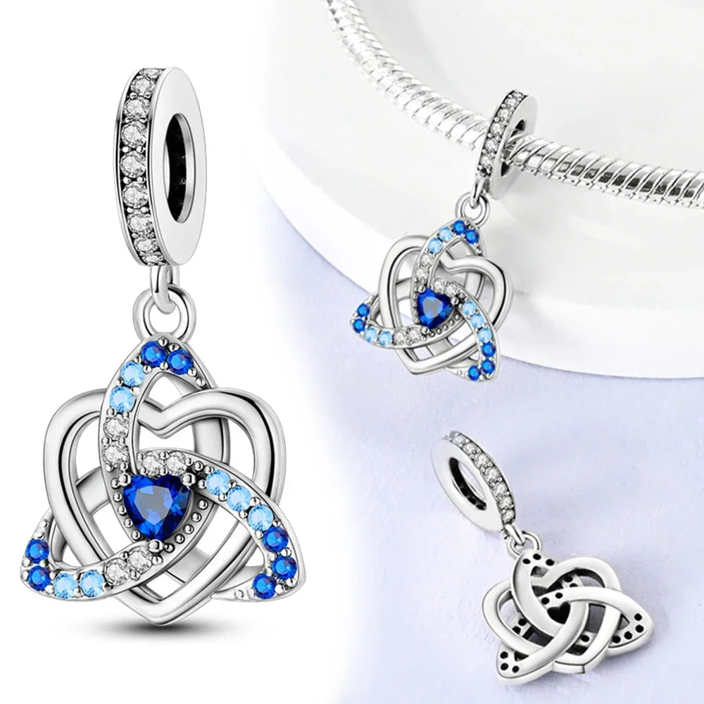 Charm Plata S925 Corazón Nudo Celta con Ojo Azul | Dije Compatible con Pulsera Pandora
