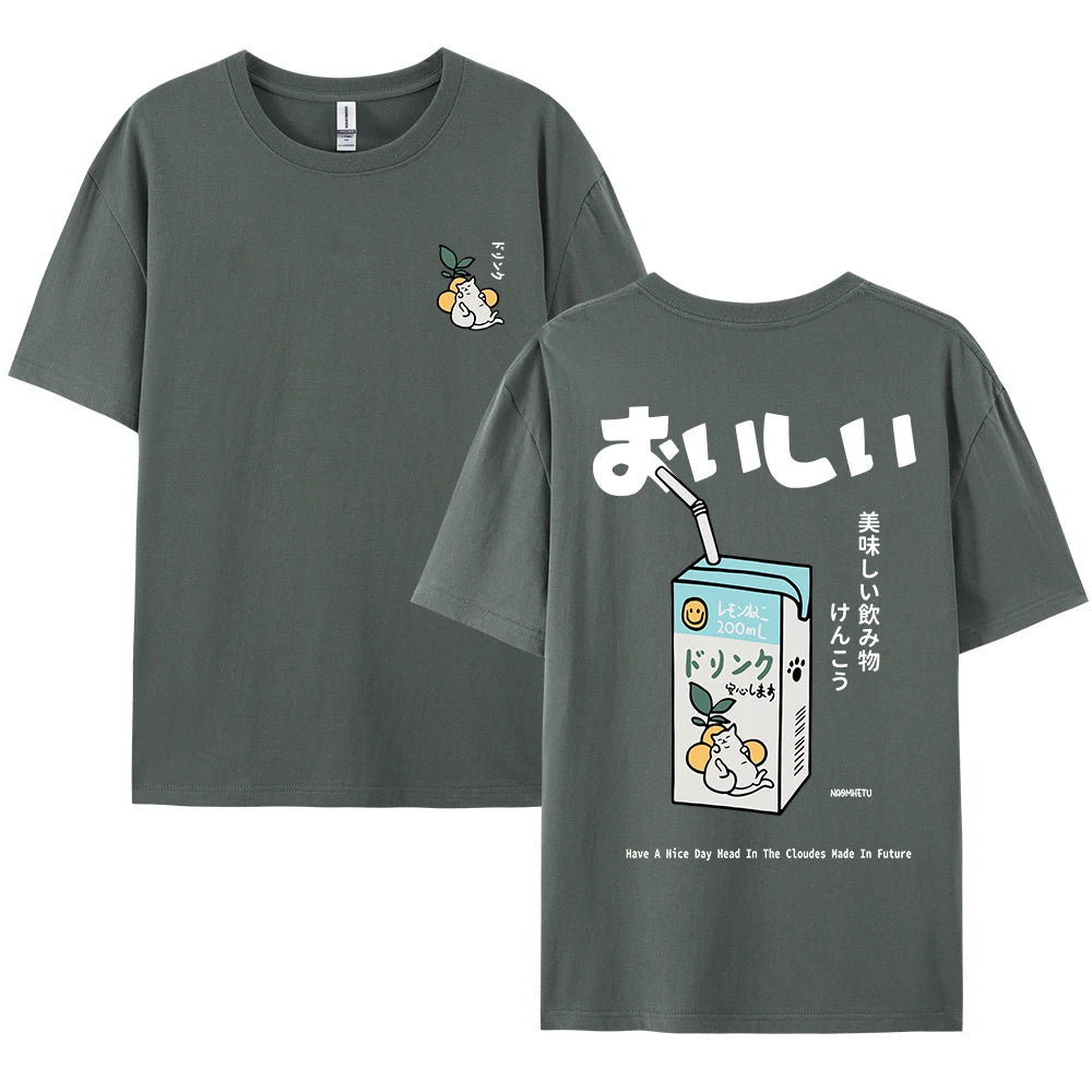 Camiseta Oversized Gato Japonés | Hombre y Mujer | Manga Corta Casual Streetwear Algodón Harajuku