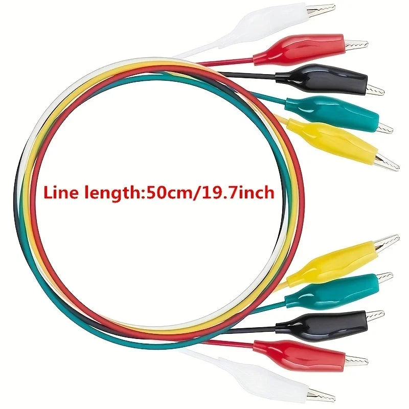 Juego de 10 Cables con Pinzas de Cocodrilo de Doble Extremo – Cables de Prueba Eléctrica 46CM para Proyectos DIY y Electrónica