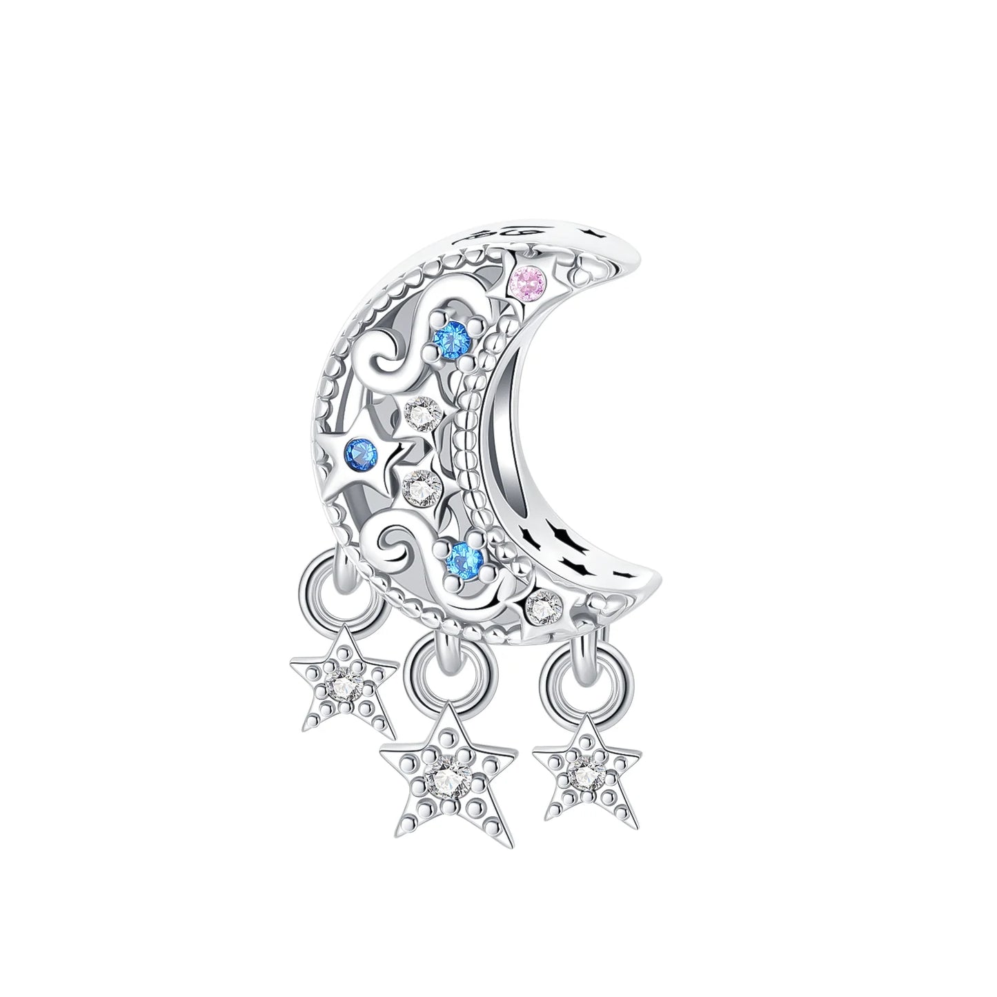 Charm Plata 925 Colgante Colorido Sol Luna Estrellas | Dije Compatible Pandora Pulsera y Collar Mujer