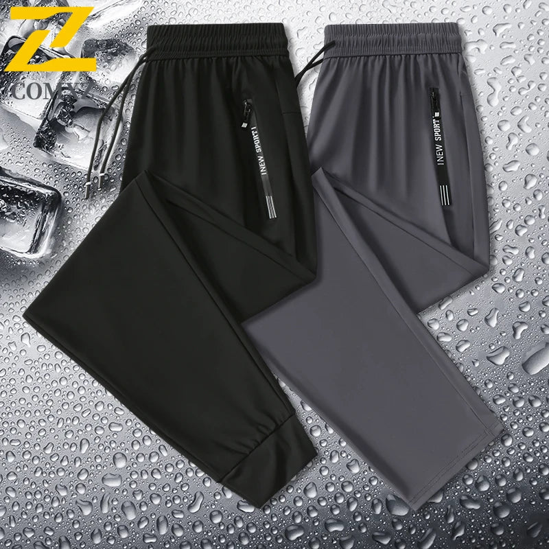 Pantalones Casual de Seda Ice para Hombre 2025 – Transpirables, Sueltos, Joggers Elásticos, Talla Grande, Secado Rápido, Tobillo Cónico, Largo 9/4