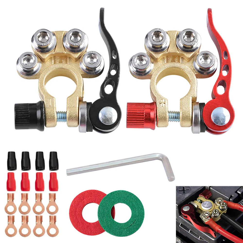 Terminales de Batería para Coche – Adaptador de Cable con Abrazaderas de Cobre, Conectores Rápidos Desconexión/Conexión para Baterías de Auto
