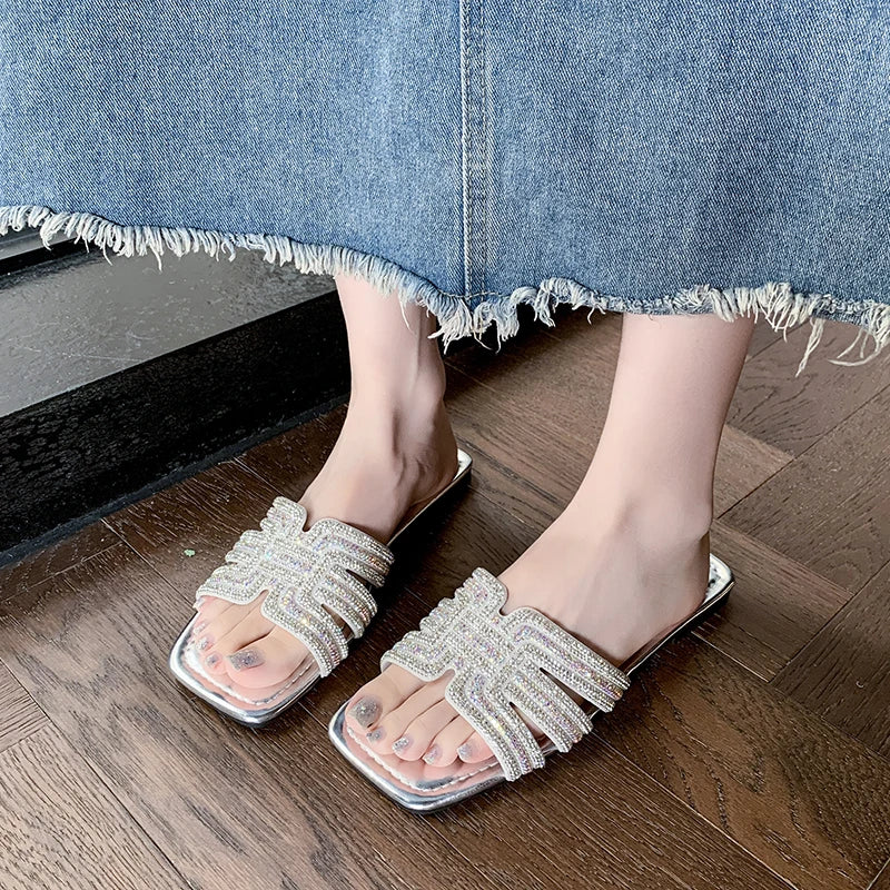 Sandalias Mujer 2025 | Slippers de Verano con Rhinestones y Tacón Plano