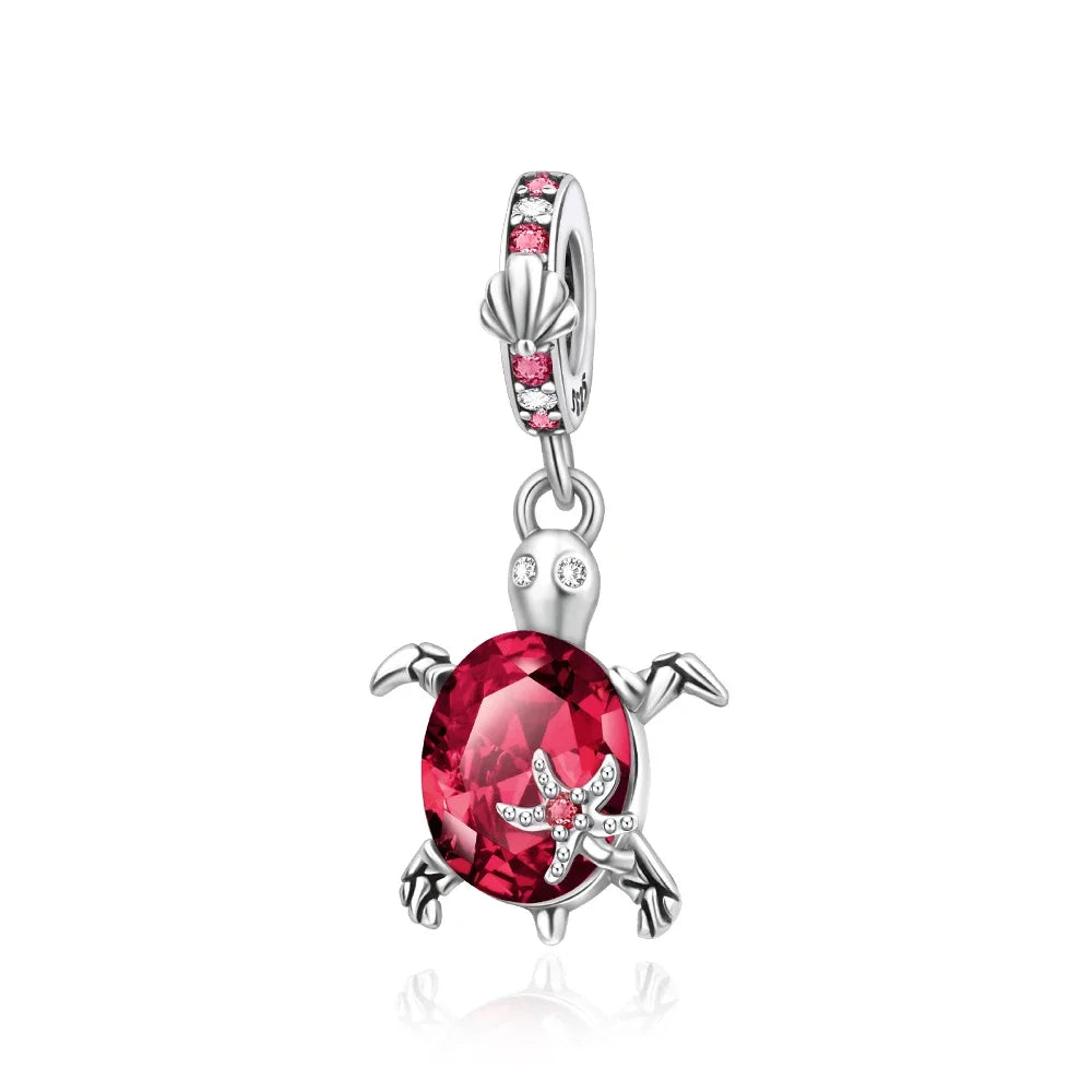 Charm Tortuga Marina con Circón Azul 925 Plata | Compatible Pandora Pulsera Mujer DIY