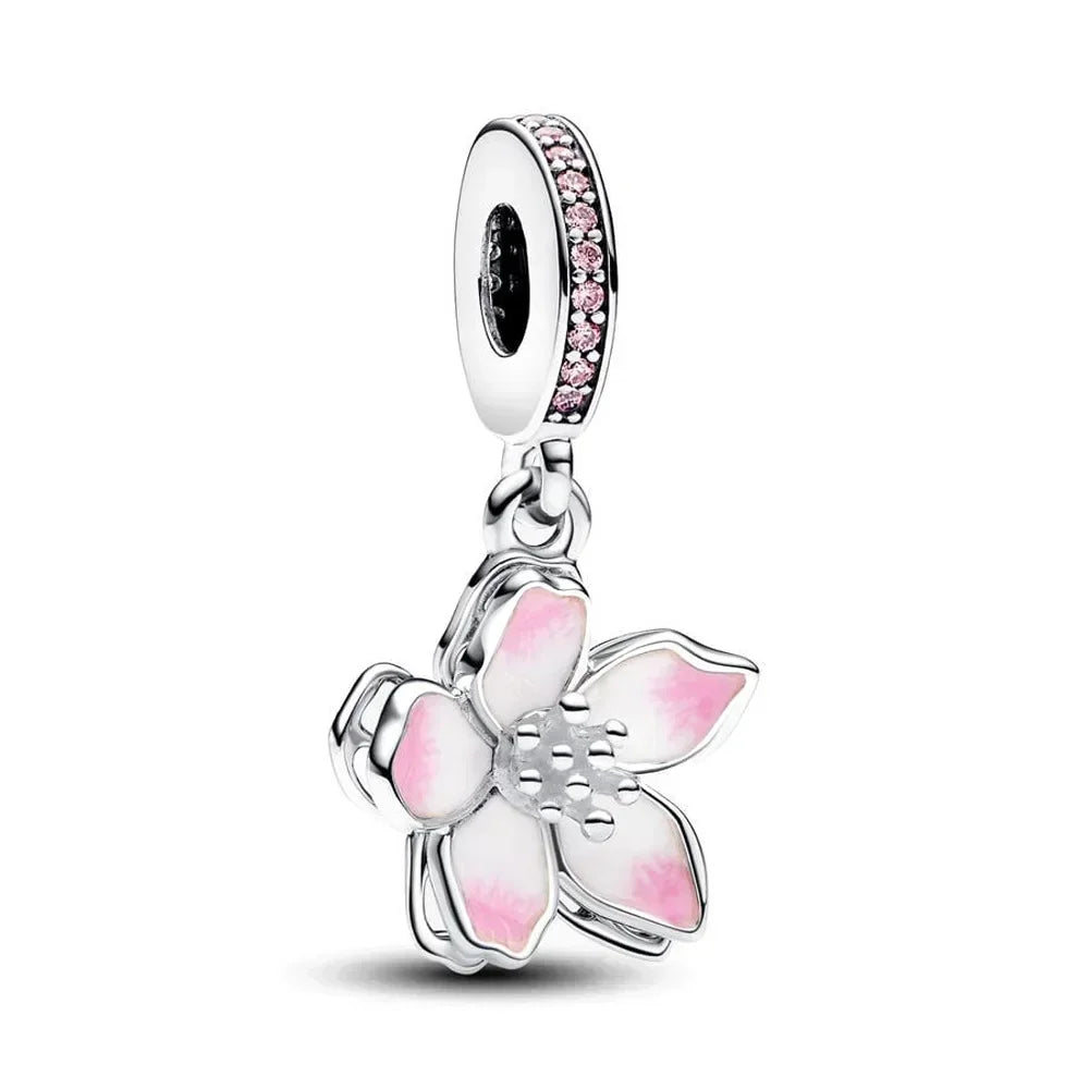 Charm Plata 925 Colgante Rosa Mariposa Corazón Flor Pájaro | Dije Para Pulsera Pandora Compatible