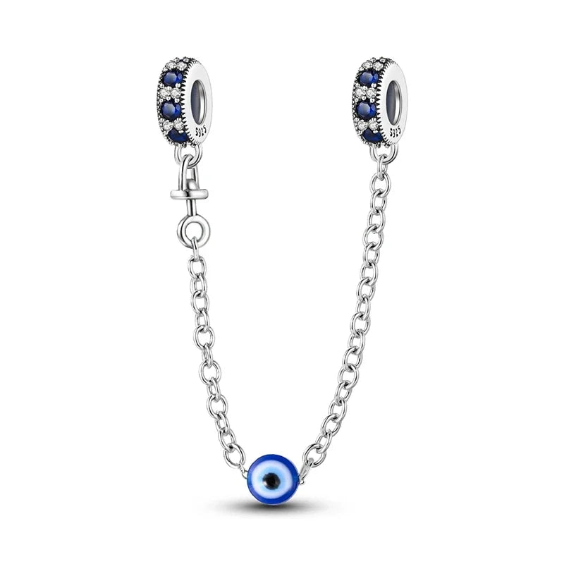 Charm de seguridad en plata 925 – Serie copo de nieve, luna, estrella, corazón y moño para pulseras tipo Pandora