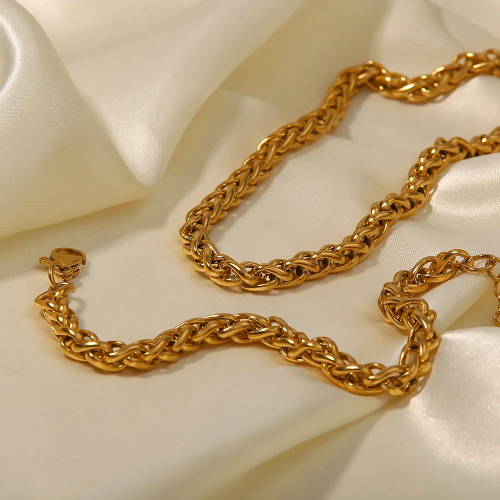 Conjunto de Joyería Geométrico – Collar y Pulsera en Acero Inoxidable Dorado 18K para Mujer
