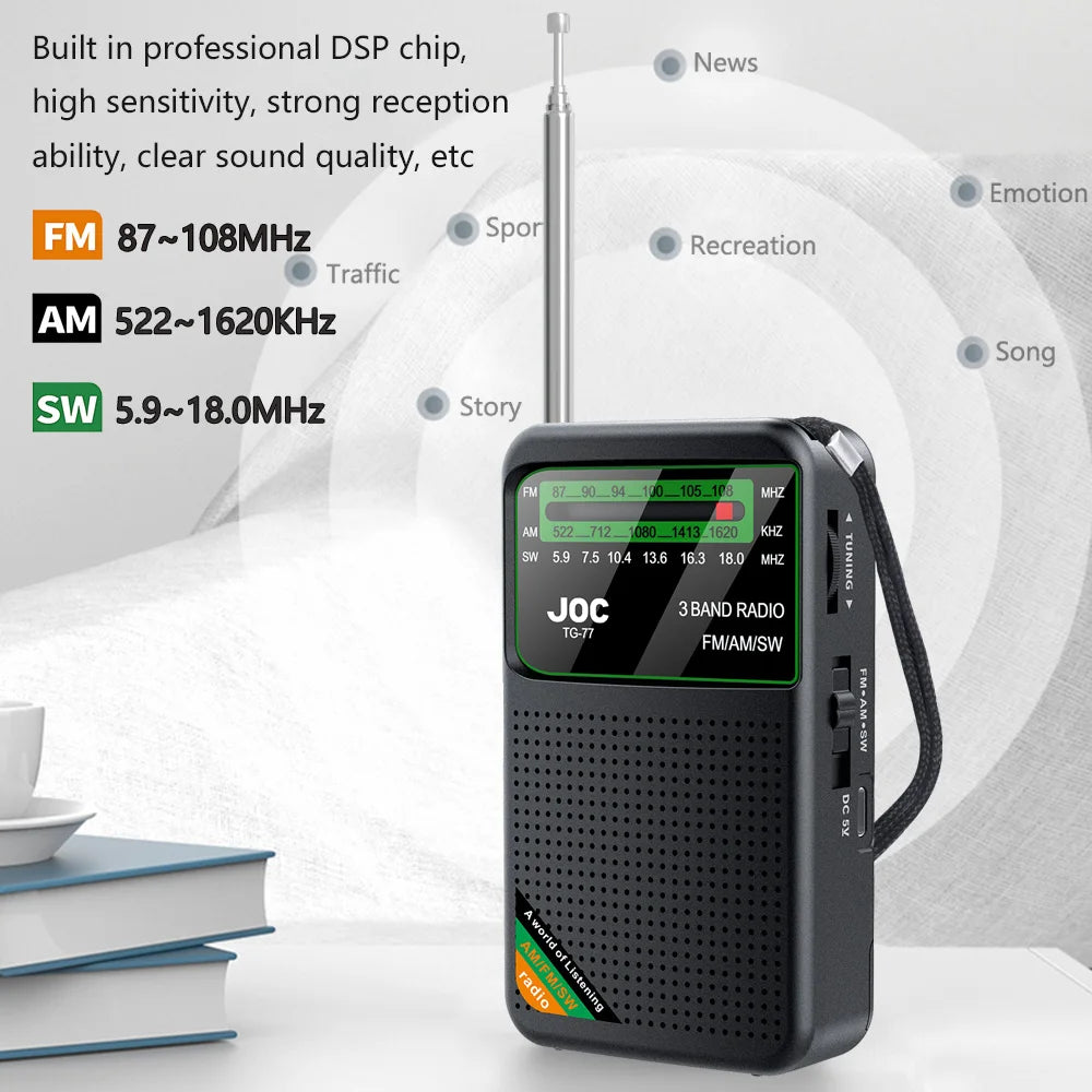 Pocket Mini Radio AM/FM/SW Recargable – Radio Portátil con Batería Externa y Entrada Auriculares