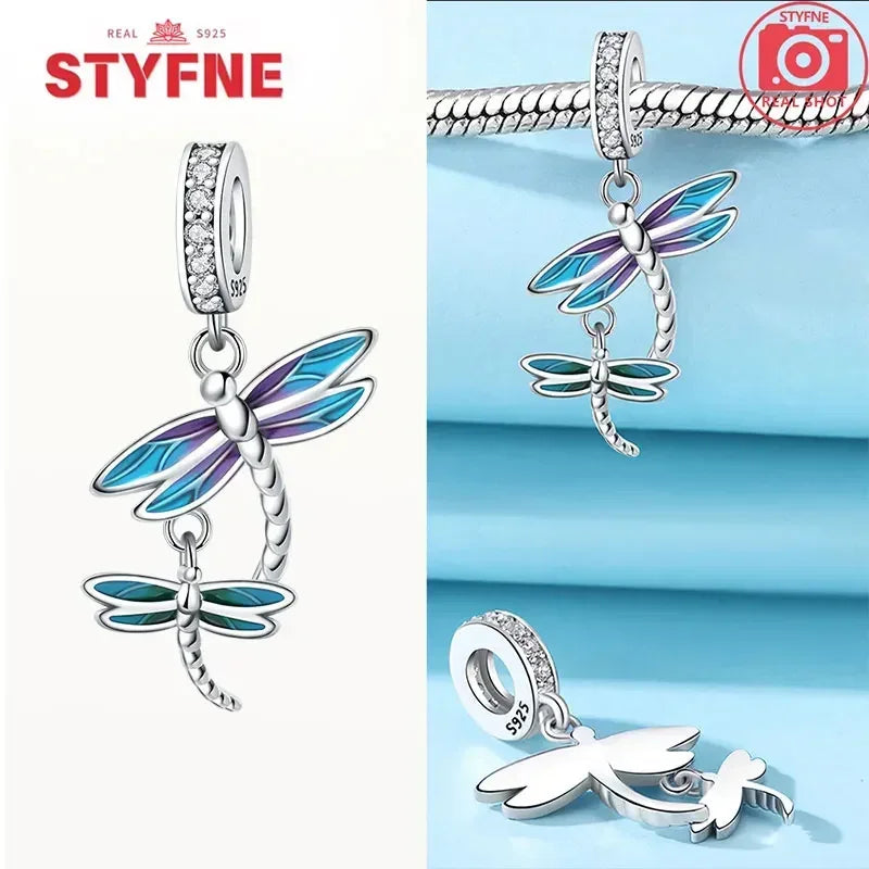Charm Plata S925 Mariposa Libélula Flores con Gemas | Compatible Pulsera Pandora