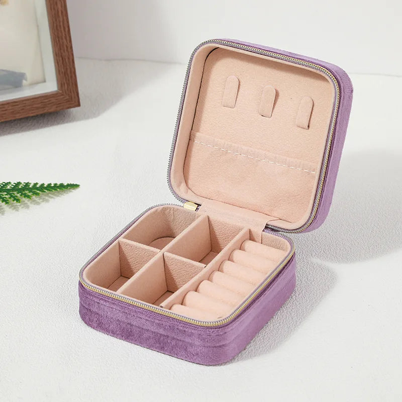 Estuche de Terciopelo para Joyería - Caja Organizadora Portátil con Cremallera para Anillos, Aretes y Collares