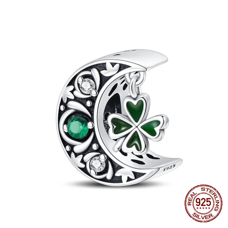 Charm luna y estrellas luminoso plata 925 – Abalorio brillante para pulsera tipo Pandora mujer