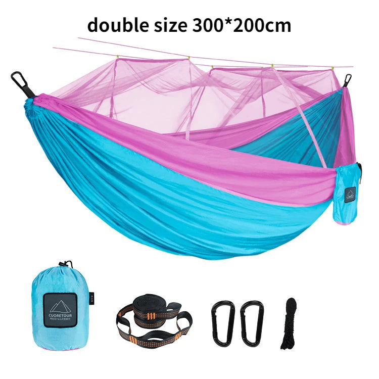 Hamaca Portátil con Mosquitera – Nylon Ligero para Camping y Viajes | Tamaño Individual y Doble