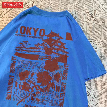 Camiseta Oversize Algodón | Estampado Japonés Sakura Tokyo Streetwear Verano