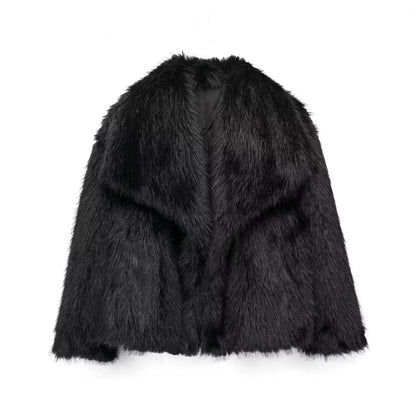 Chaqueta Corta Mujer Invierno | Abrigo Pelo Sintético con Cuello Solapa y Botones Snap Chic Elegante