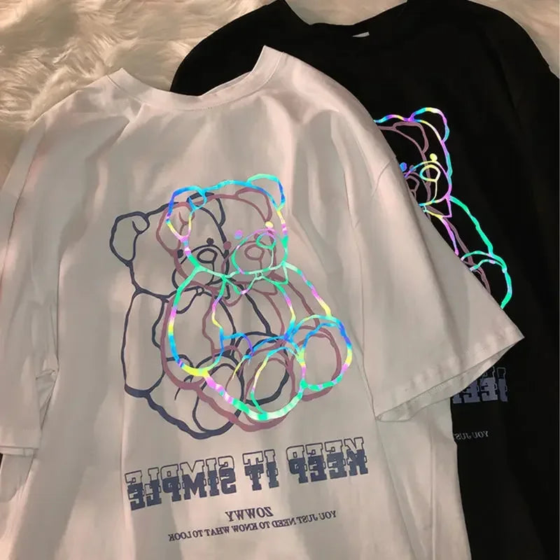 Camiseta Oversize Mujer Harajuku Gótica | Estampado Oso Gráfico Streetwear