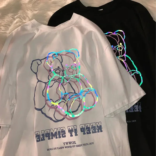 Camiseta Oversize Mujer Harajuku Gótica | Estampado Oso Gráfico Streetwear