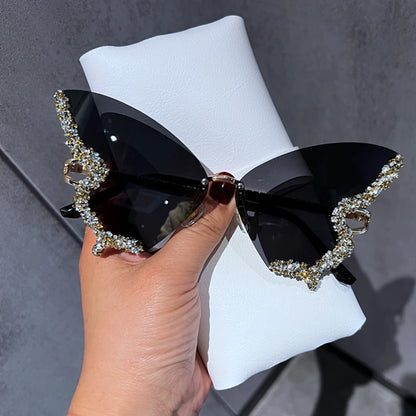 Gafas de Sol Mariposa Diamante Mujer | Vintage Y2K Oversized Rimless Eyewear de Lujo