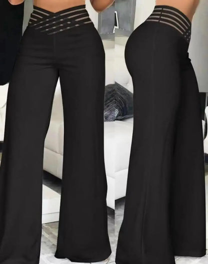 Pantalones Mujer Pierna Ancha Elegantes | Pantalón Acampanado Tiro Alto con Transparencias Y2K Streetwear