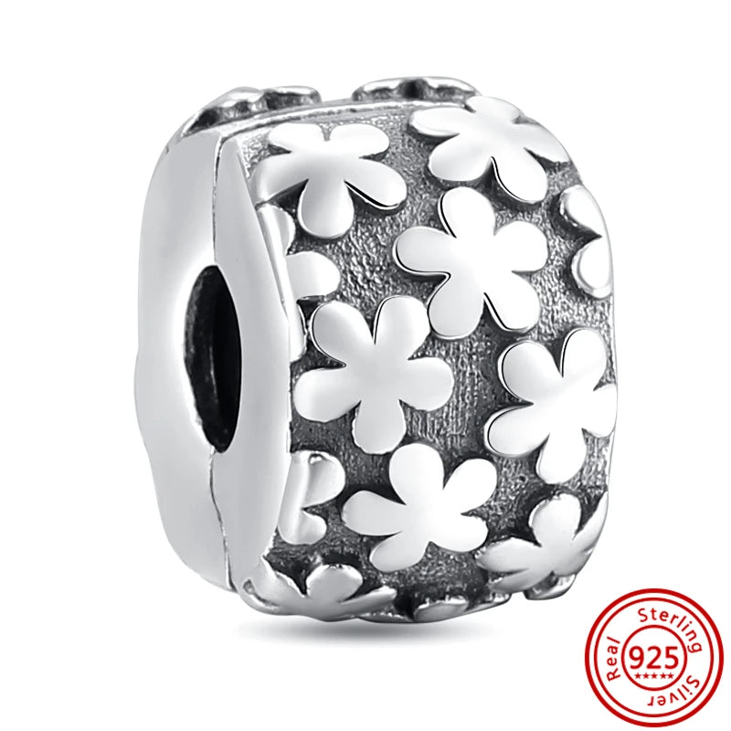 Charm Clip Plata 925 con Corazones, Corona y Concha | CZ Pavé Brillante | Compatible Pandora Original