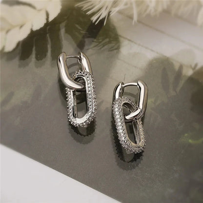 Shiny Rhinestone Geometric Earrings | Ladies' Light Luxury Elliptical Double Ring | Exquisite Party Accessories