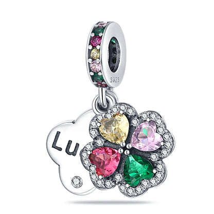 Charm de Plata S925 Mariquita de Siete Puntos y Trébol de la Suerte – Abalorio Colorido y Brillante para Pulseras Originales