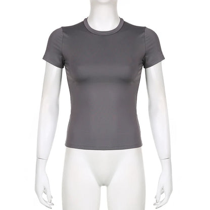 Camiseta Corta de Mujer Verano | Crop Top Básico Slim Fit con Cuello Redondo Casual Y2K