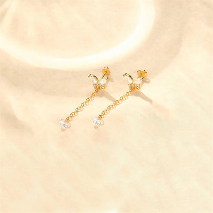 CANNER Aretes Mariposa con Borla Plata 925 | Baño Oro con Zirconia