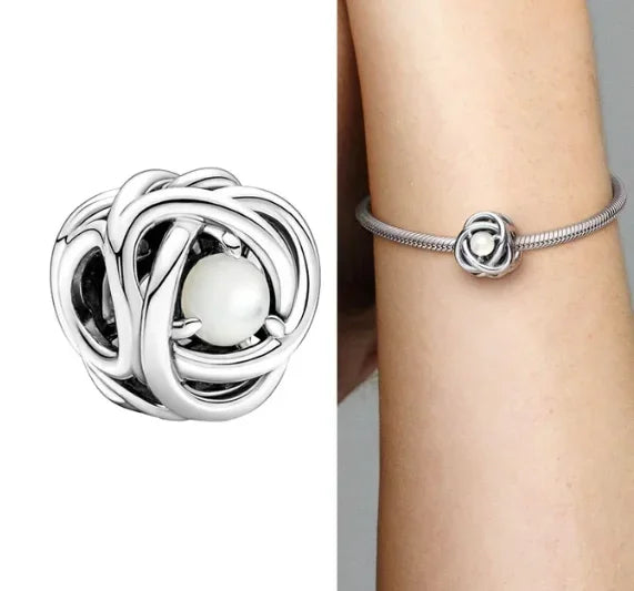 Charm Corazón con Piedras de Nacimiento en Plata 925 – Abalorios Eternity para Pulseras Originales Mujer