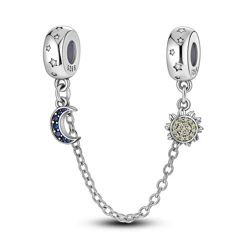 Charm de seguridad en plata 925 – Serie copo de nieve, luna, estrella, corazón y moño para pulseras tipo Pandora