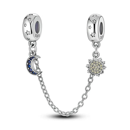Charm de seguridad en plata 925 – Serie copo de nieve, luna, estrella, corazón y moño para pulseras tipo Pandora