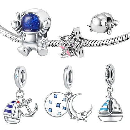 Charm Astronauta de Plata 925 con Estrella Brillante | Dijes de Joyería Fina para Mujer