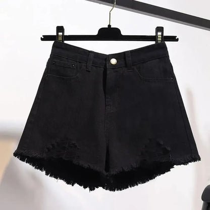 Shorts Vaqueros Mujer Blancos | Denim Cintura Alta Casual Y2K con Flecos y Roturas