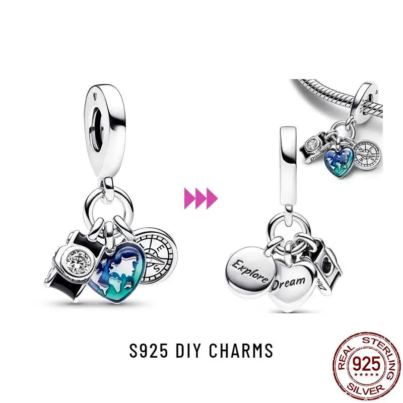 Charm camaleón y luciérnaga que brilla en la oscuridad – Plata 925 para pulsera tipo Pandora, joyería DIY única