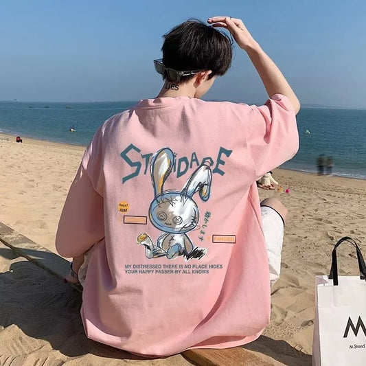 Camiseta Hombre 8XL | Estilo Coreano Oversize | Estampado Conejo Puppet Amor Manga Corta Cuello Redondo