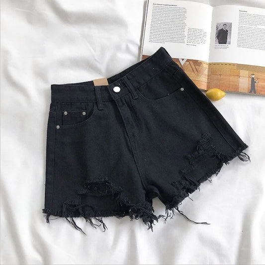 Shorts Vaqueros Mujer Cintura Alta | Denim Azul Coreano con Flecos y Detalles Y2K