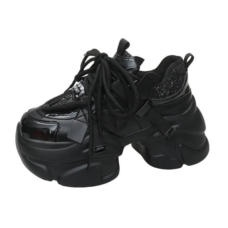 Zapatillas Plataforma Mujer 2025 | Sneakers Casual con Tacón de 8cm y Brillo