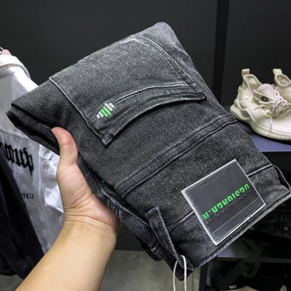 Jeans Slim Hombre Estilo Coreano con Estampado | Pantalón Vaquero Streetwear de Lujo Primavera Otoño