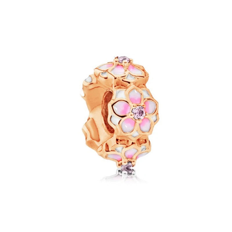 Charm Plata 925 Flores Rosadas | Cerezo y Margarita Brillante Compatible Pandora