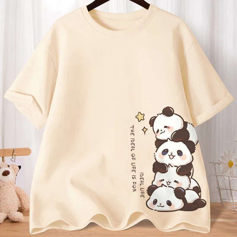 Camiseta Oversize Mujer Verano | Estampado Panda Tierno Casual Suave