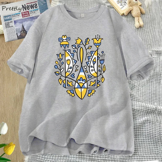 Camiseta Oversize Unisex Ucrania | Algodón Estampado Tridente Nacional