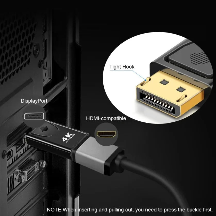 Adaptador DisplayPort (DP) a HDMI 1080p/4K – Cable de Video y Audio para PC, Laptop, TV, Monitor y Proyector
