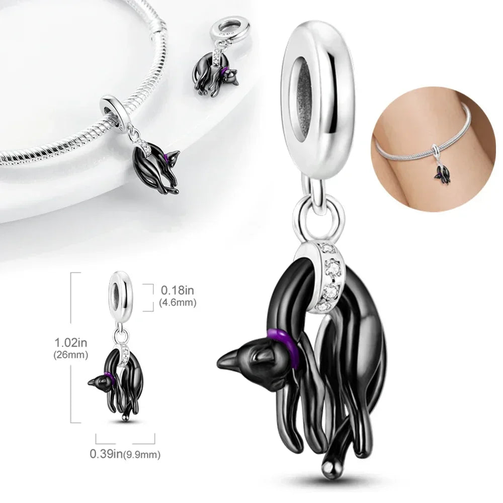 Charm Gato Negro de Plata 925 | Dije para Pulseras Pandora Mujer Joyería Fina