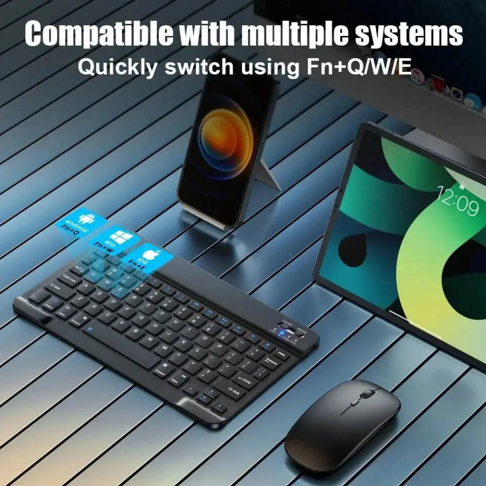 Teclado Bluetooth Universal para iPad, Samsung, Xiaomi y Tablets – Teclado Inalámbrico Portátil 7/10” con Batería Recargable