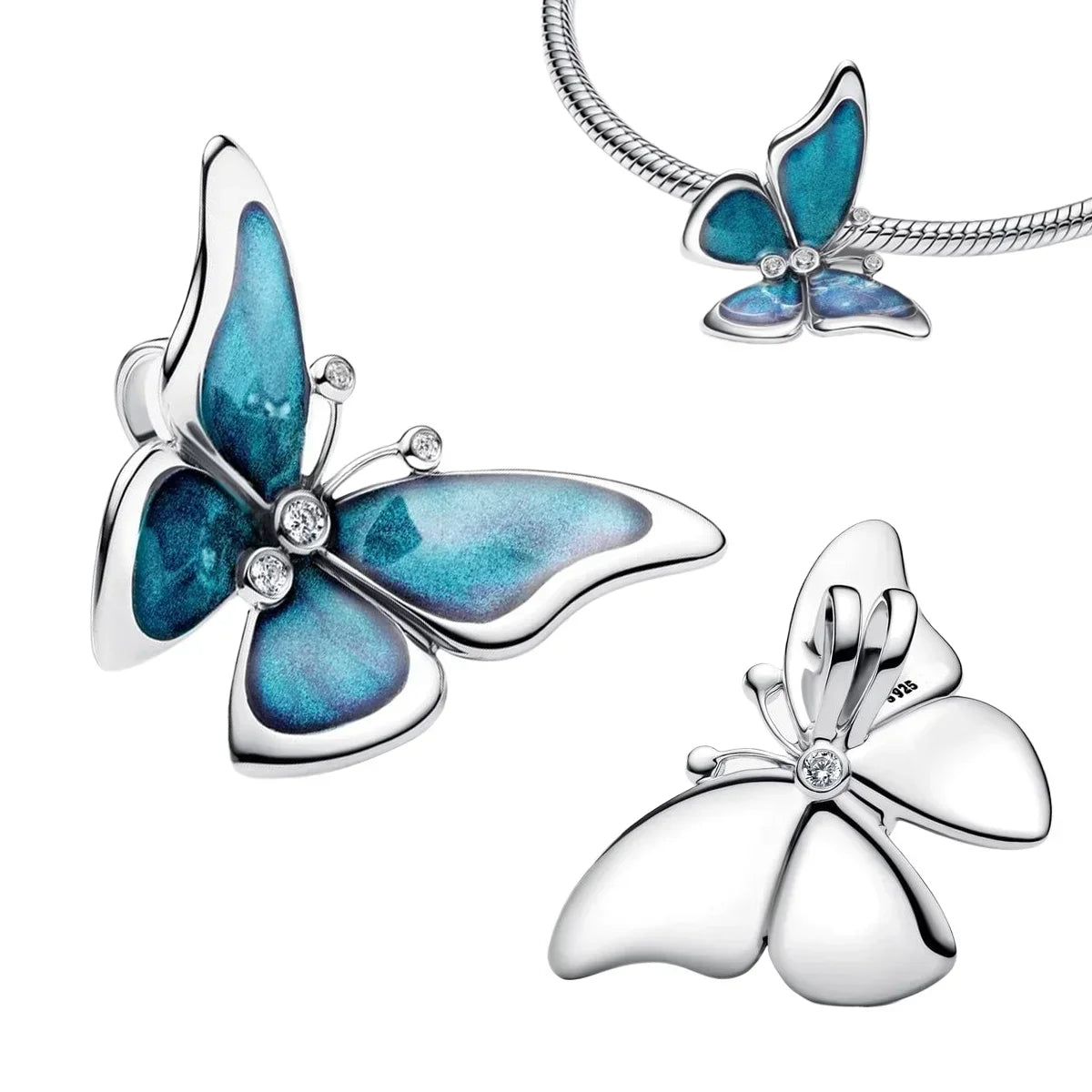 Charm Plata 925 Colgante Rosa Mariposa Corazón Flor Pájaro | Dije Para Pulsera Pandora Compatible