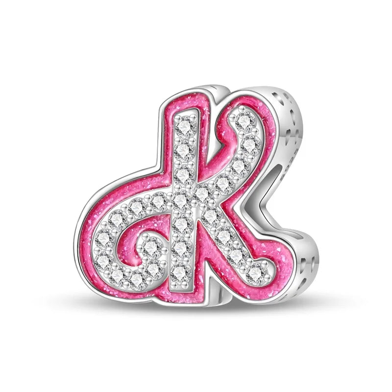 Charm letra alfabeto A-Z con circonias rosas en plata 925 – Abalorio elegante para pulseras tipo Pandora, joyería DIY personalizada