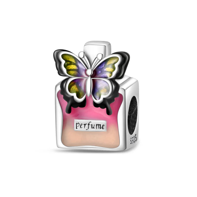 Charm Botella de Perfume en Plata 925 con Corona Rosa – Abalorio Romántico para Pulseras Tipo Qikaola, Regalo San Valentín
