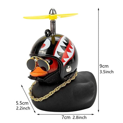 Pato Amarillo Decorativo con Casco, Gafas y Hélice | Adorno Divertido para Coche, Moto o Bicicleta