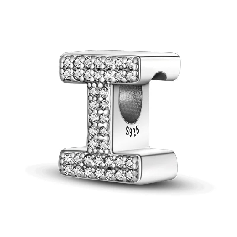 Charm letra alfabeto A-Z con circonias rosas en plata 925 – Abalorio elegante para pulseras tipo Pandora, joyería DIY personalizada
